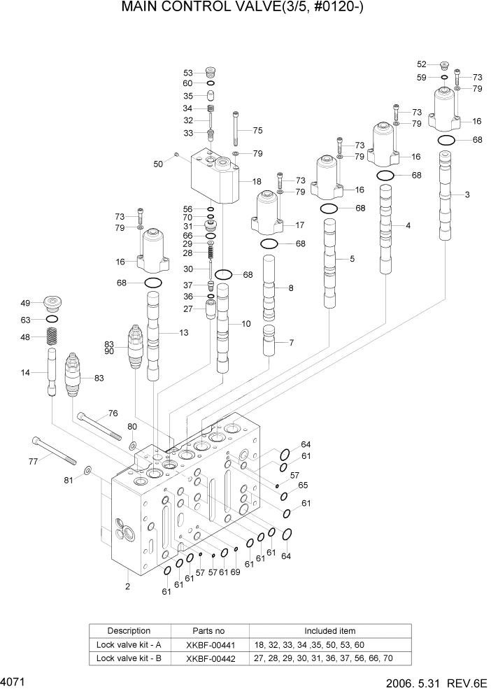 Схема запчастей Hyundai R305LC7 - PAGE 4071 MAIN CONTROL VALVE(3/5, #0120-) ГИДРАВЛИЧЕСКИЕ КОМПОНЕНТЫ