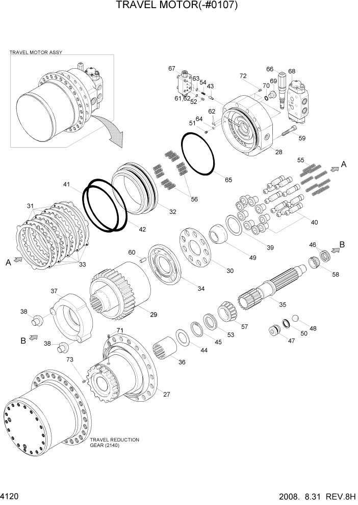 Схема запчастей Hyundai R305LC7 - PAGE 4120 TRAVEL MOTOR(-#0107) ГИДРАВЛИЧЕСКИЕ КОМПОНЕНТЫ