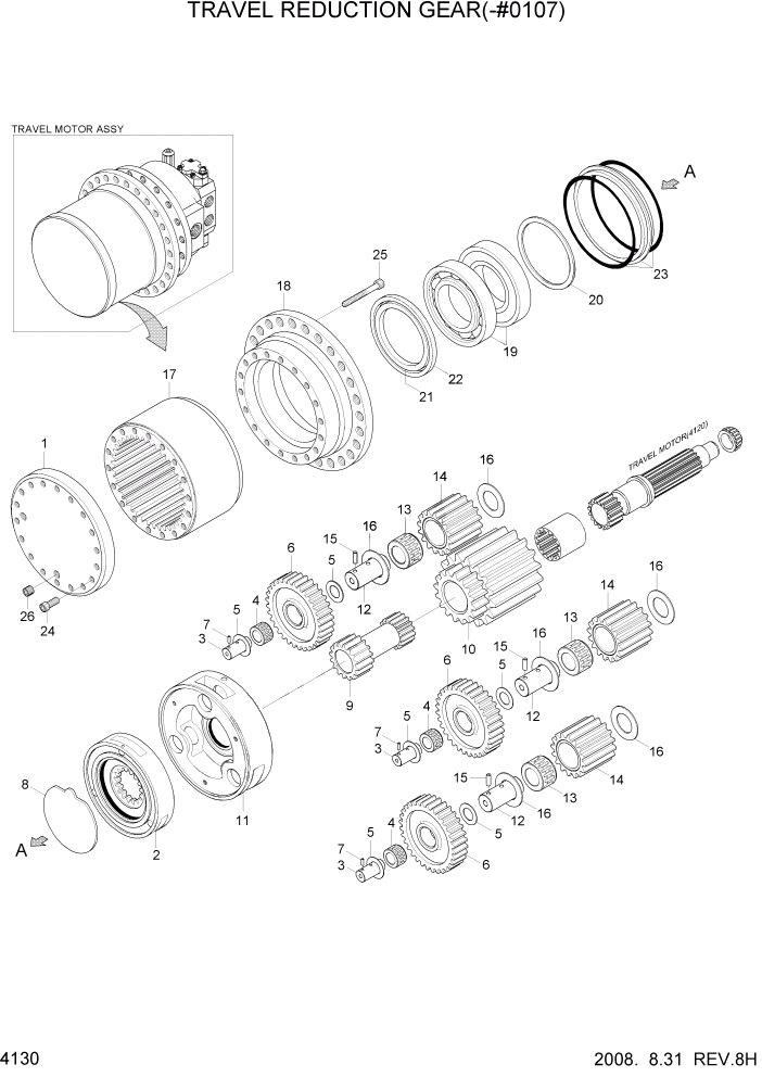 Схема запчастей Hyundai R305LC7 - PAGE 4130 TRAVEL REDUCTION GEAR(-#0107) ГИДРАВЛИЧЕСКИЕ КОМПОНЕНТЫ
