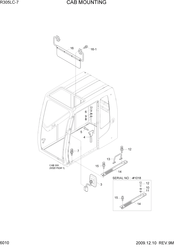 Схема запчастей Hyundai R305LC7 - PAGE 6010 CAB MOUNTING СТРУКТУРА