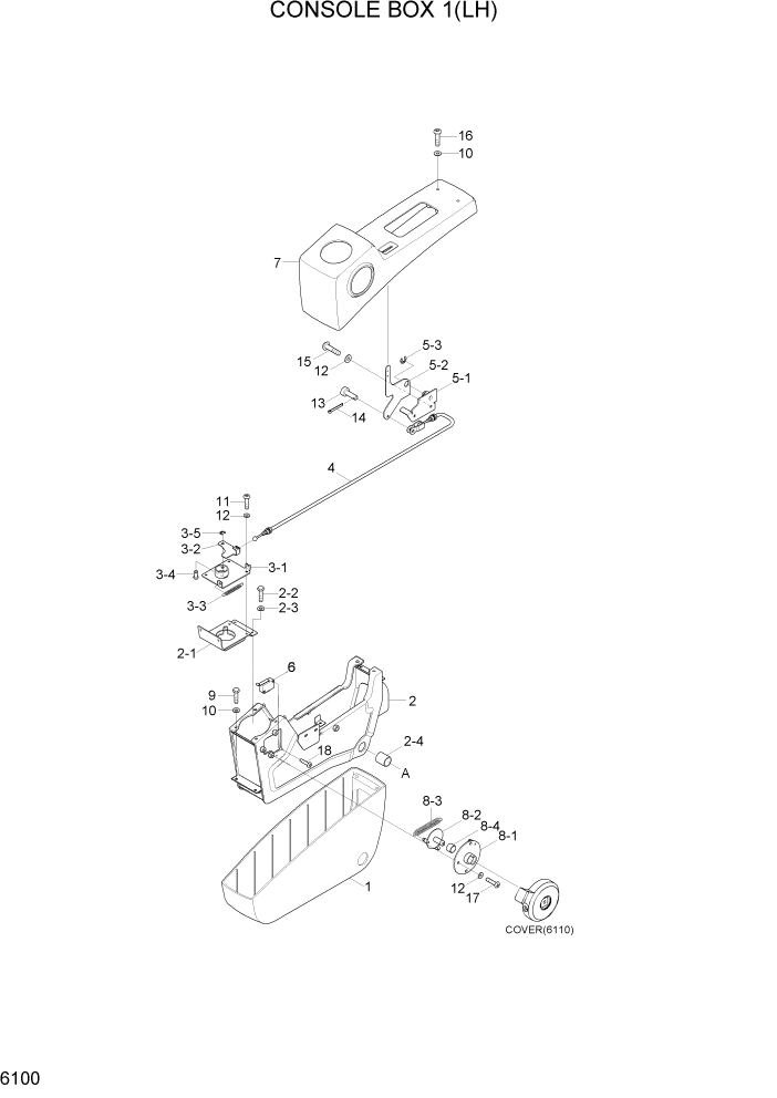 Схема запчастей Hyundai R305LC7 - PAGE 6100 CONSOLE BOX 1(LH) СТРУКТУРА