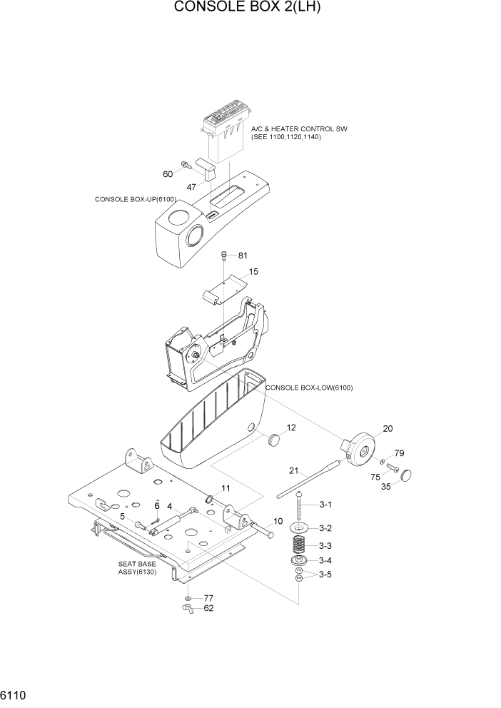 Схема запчастей Hyundai R305LC7 - PAGE 6110 CONSOLE BOX(RH) СТРУКТУРА