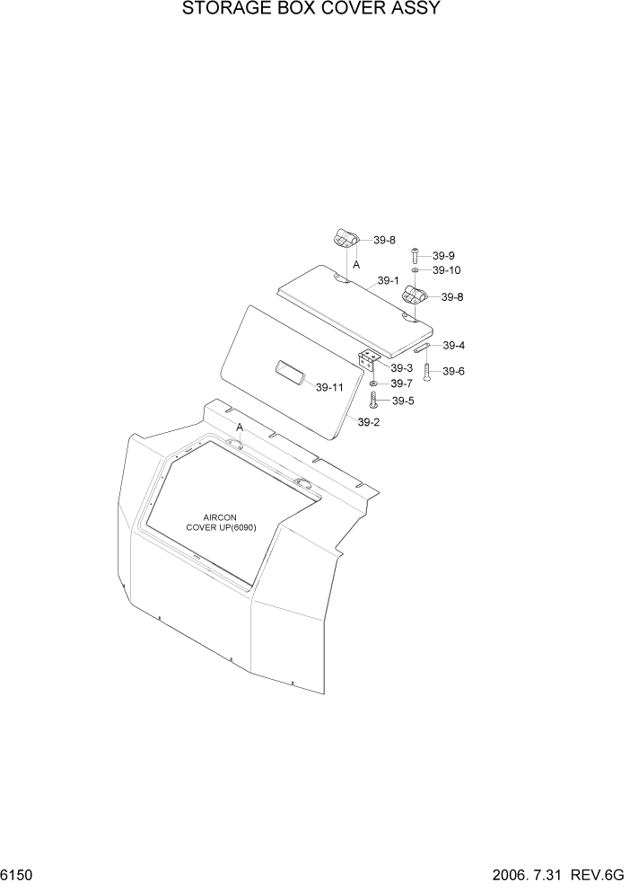 Схема запчастей Hyundai R305LC7 - PAGE 6150 STORAGE BOX COVER ASSY СТРУКТУРА