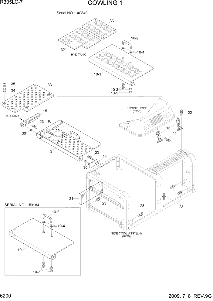 Схема запчастей Hyundai R305LC7 - PAGE 6200 COWLING 1 СТРУКТУРА