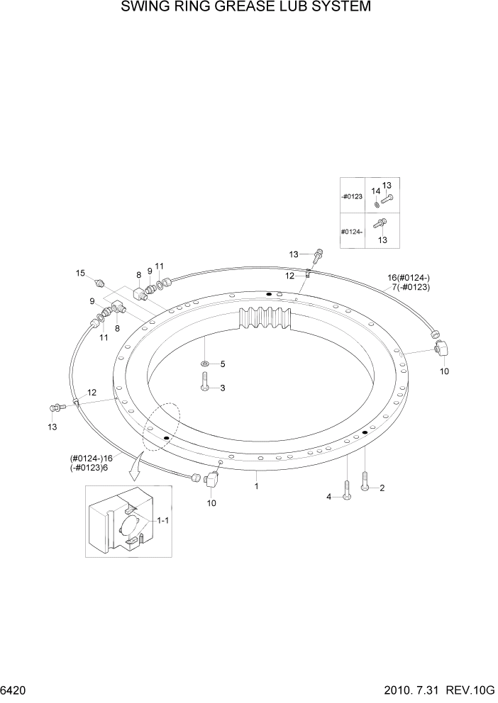 Схема запчастей Hyundai R305LC7 - PAGE 6420 SWING RING GREASE LUB SYSTEM СТРУКТУРА