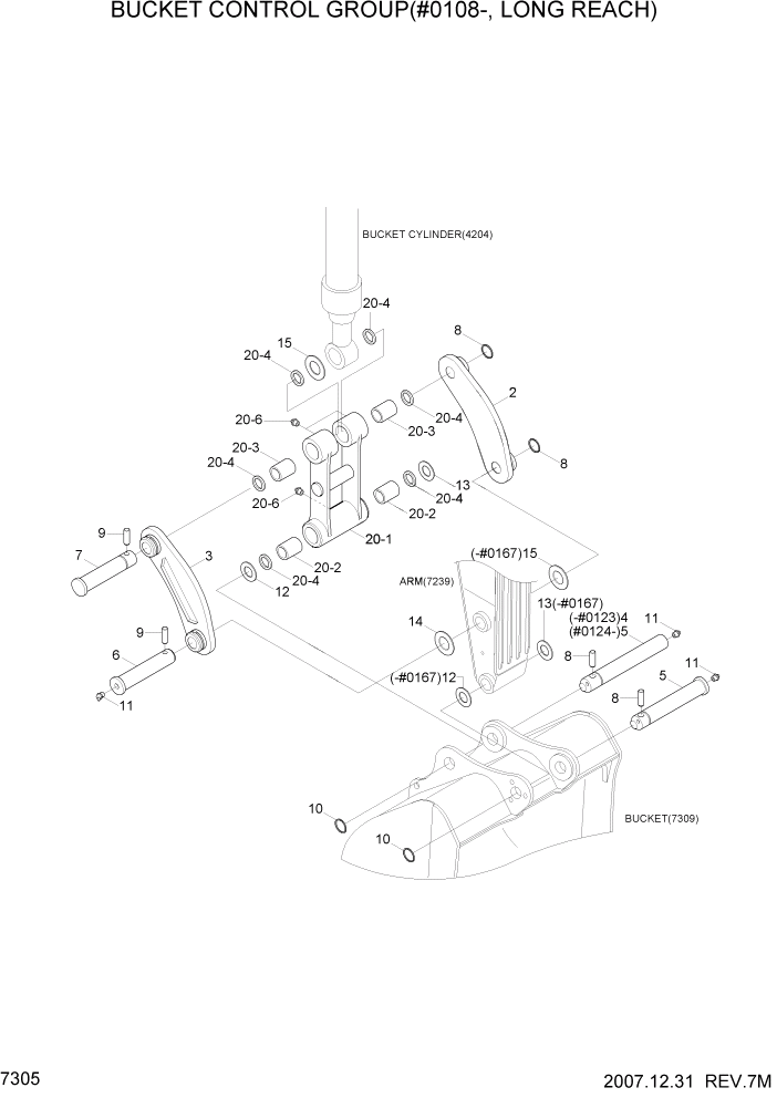 Схема запчастей Hyundai R305LC7 - PAGE 7305 BUCKET CONTROL GROUP(#0108-, LONG REACH) РАБОЧЕЕ ОБОРУДОВАНИЕ
