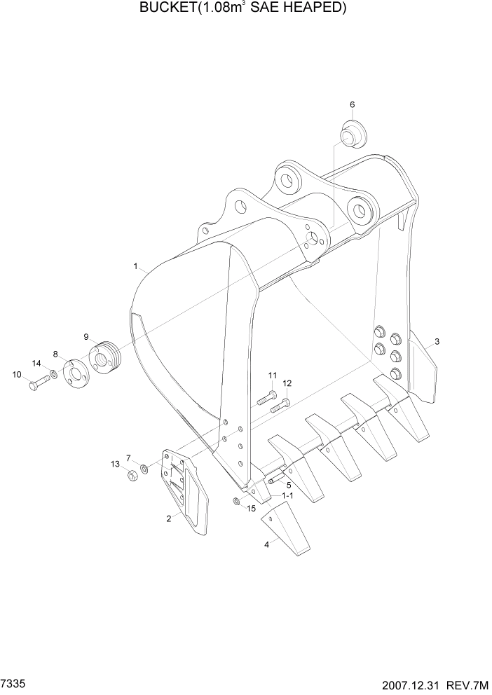 Схема запчастей Hyundai R305LC7 - PAGE 7335 BUCKET(1.08M3 SAE HEAPED) РАБОЧЕЕ ОБОРУДОВАНИЕ