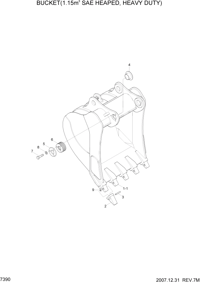 Схема запчастей Hyundai R305LC7 - PAGE 7390 BUCKET(1.15M3 SAE HEAPED, HEAVY DUTY) РАБОЧЕЕ ОБОРУДОВАНИЕ