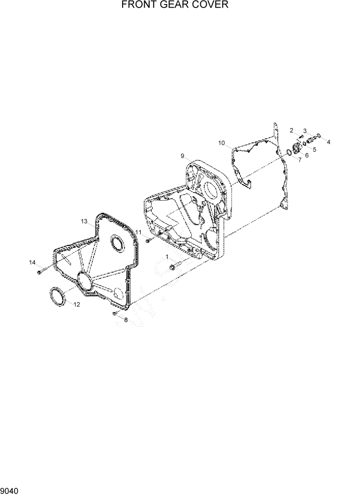 Схема запчастей Hyundai R305LC7 - PAGE 9040 FRONT GEAR COVER ДВИГАТЕЛЬ БАЗА
