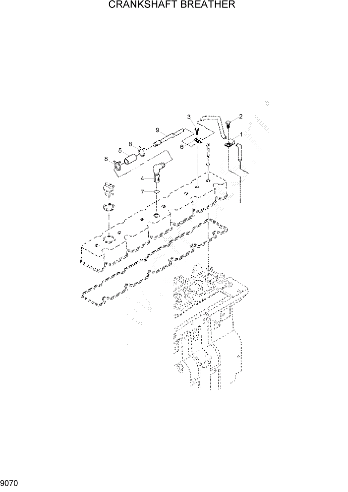 Схема запчастей Hyundai R305LC7 - PAGE 9070 CRANKCASE & BREATHER ДВИГАТЕЛЬ БАЗА