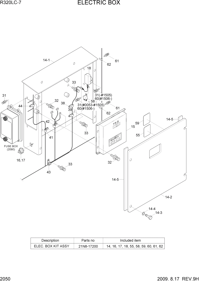 Схема запчастей Hyundai R320LC7 - PAGE 2050 ELECTRIC BOX ЭЛЕКТРИЧЕСКАЯ СИСТЕМА