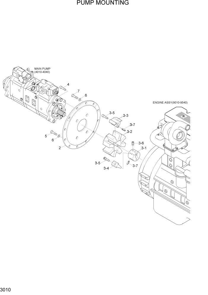 Схема запчастей Hyundai R320LC7 - PAGE 3010 PUMP MOUNTING ГИДРАВЛИЧЕСКАЯ СИСТЕМА