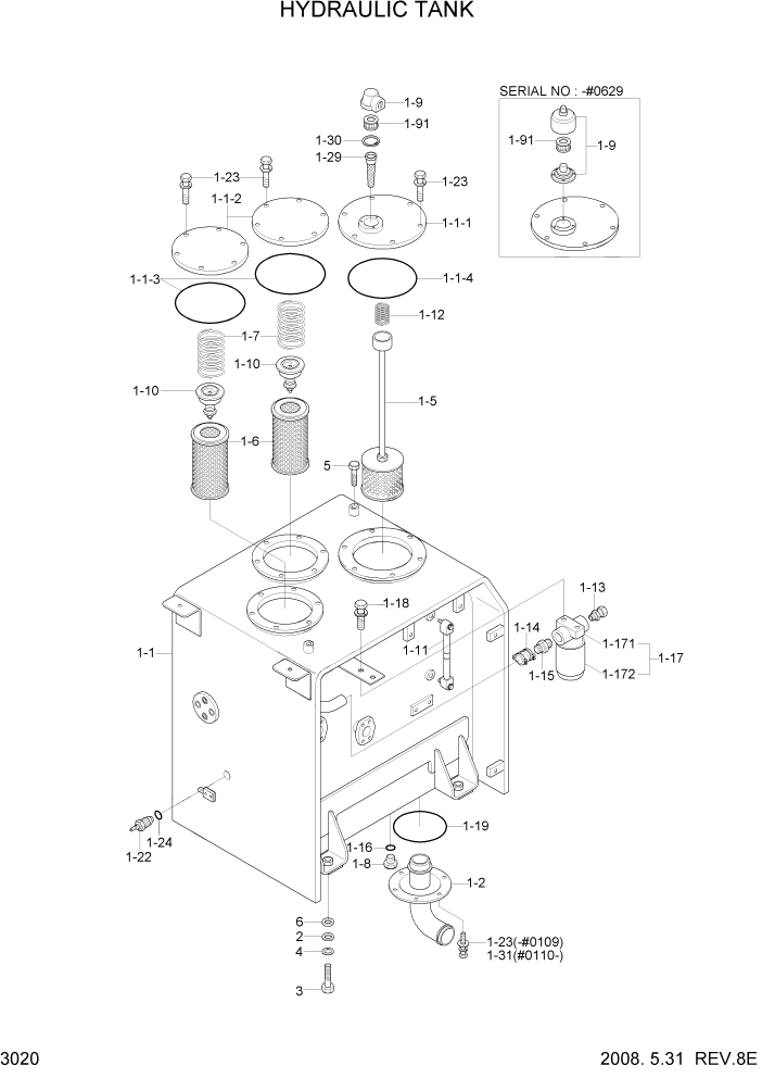 Схема запчастей Hyundai R320LC7 - PAGE 3020 HYDRAULIC TANK ГИДРАВЛИЧЕСКАЯ СИСТЕМА