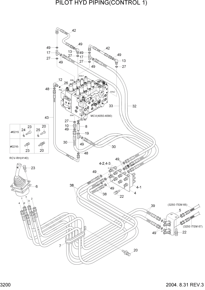 Схема запчастей Hyundai R320LC7 - PAGE 3200 PILOT HYD PIPING(CONTROL 1) ГИДРАВЛИЧЕСКАЯ СИСТЕМА