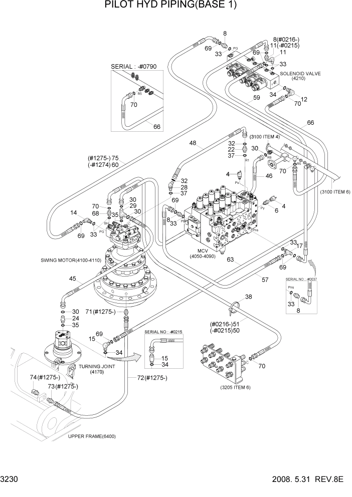 Схема запчастей Hyundai R320LC7 - PAGE 3230 PILOT HYDRAULIC PIPING(BASE 1) ГИДРАВЛИЧЕСКАЯ СИСТЕМА
