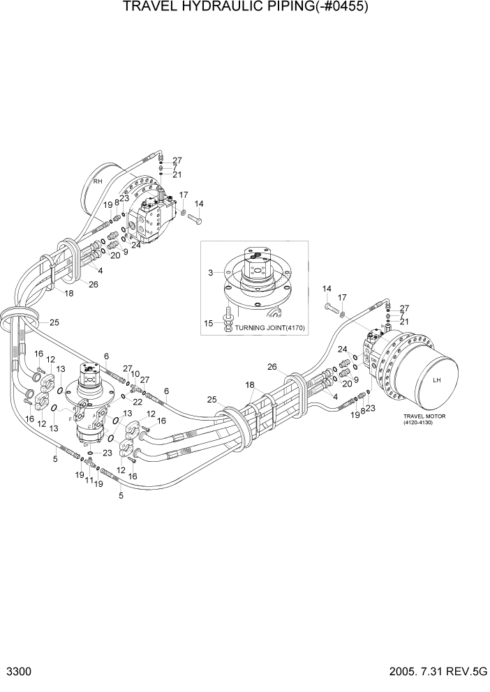 Схема запчастей Hyundai R320LC7 - PAGE 3300 TRAVEL HYDRAULIC PIPING(-#0455) ГИДРАВЛИЧЕСКАЯ СИСТЕМА