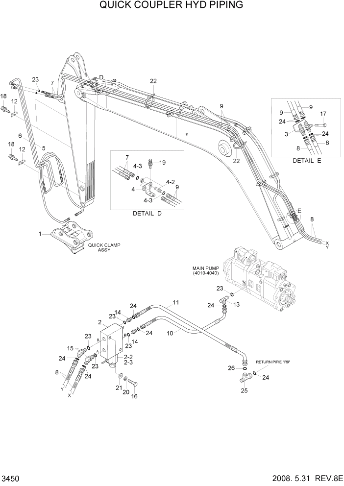 Схема запчастей Hyundai R320LC7 - PAGE 3450 QUICK CLAMP HYD PIPING ГИДРАВЛИЧЕСКАЯ СИСТЕМА