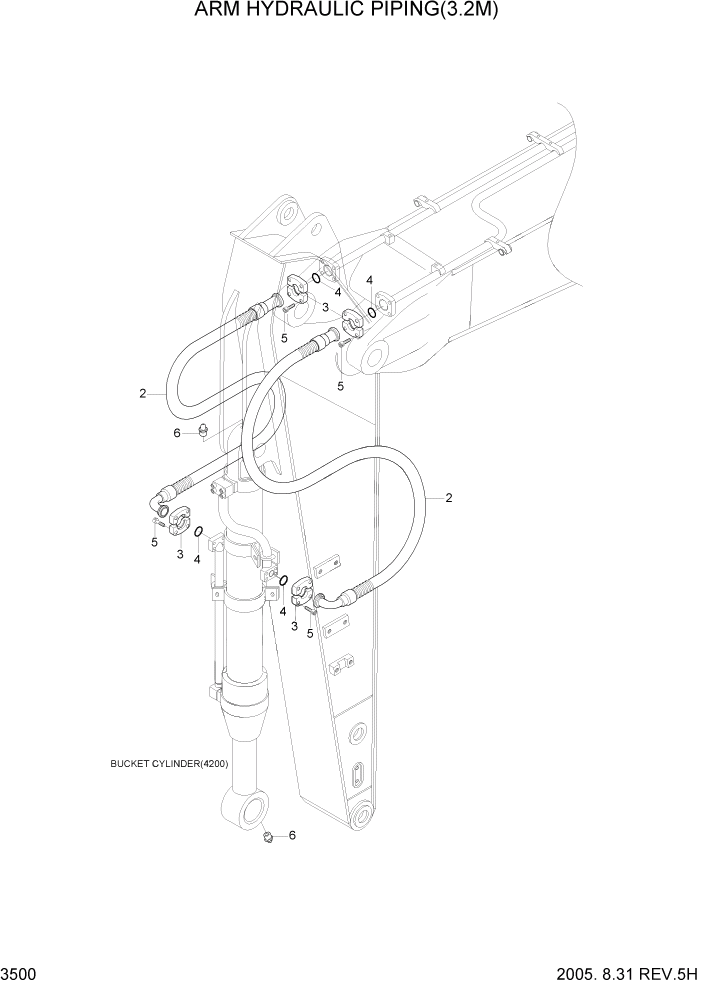 Схема запчастей Hyundai R320LC7 - PAGE 3500 ARM HYDRAULIC PIPING(3.2M, STD) ГИДРАВЛИЧЕСКАЯ СИСТЕМА