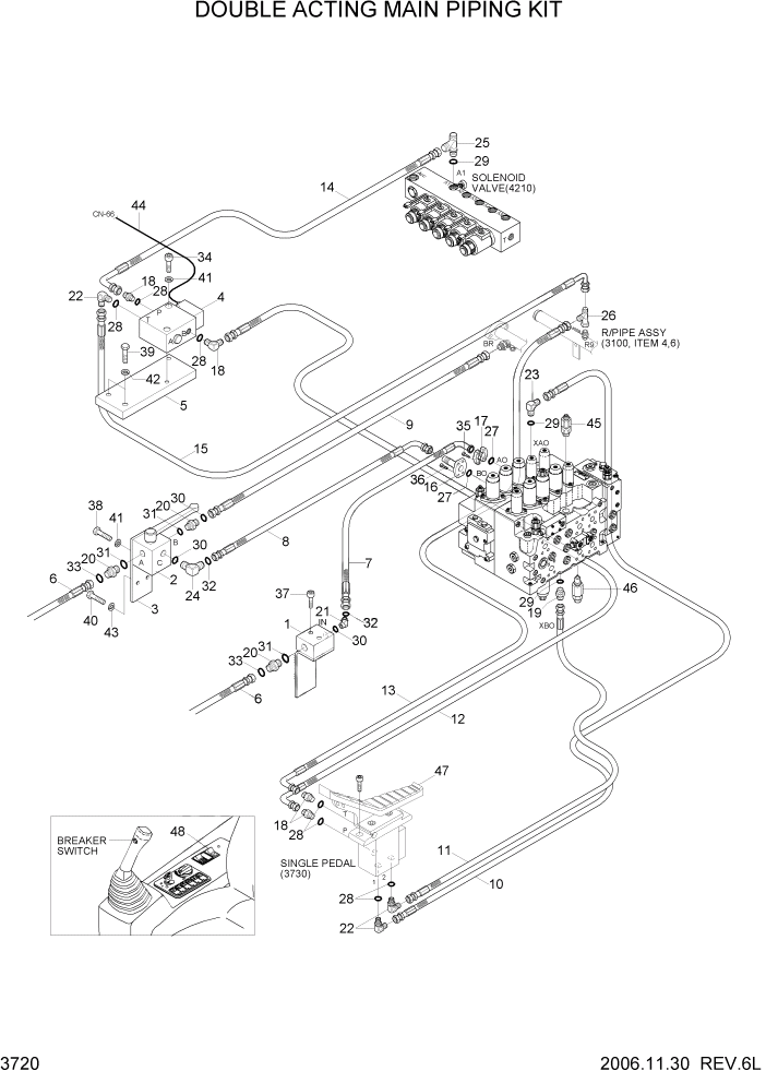 Схема запчастей Hyundai R320LC7 - PAGE 3720 DOUBLE ACTING MAIN PIPING KIT ГИДРАВЛИЧЕСКАЯ СИСТЕМА