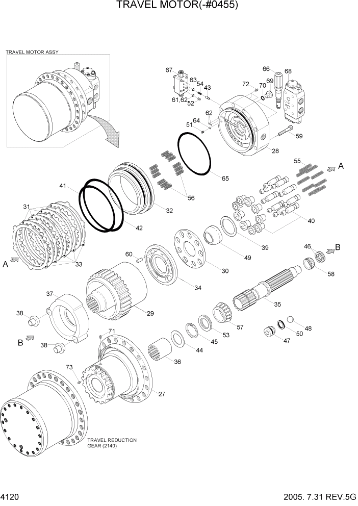 Схема запчастей Hyundai R320LC7 - PAGE 4120 TRAVEL MOTOR(-#0455) ГИДРАВЛИЧЕСКИЕ КОМПОНЕНТЫ