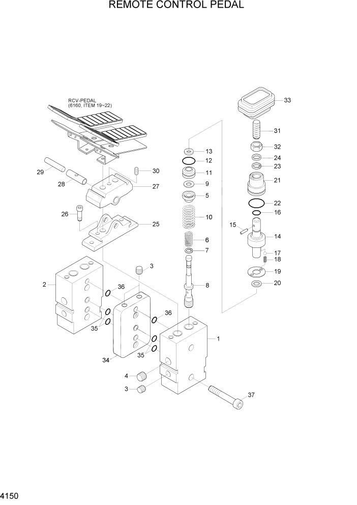 Схема запчастей Hyundai R320LC7 - PAGE 4150 REMOTE CONTROL PEDAL ГИДРАВЛИЧЕСКИЕ КОМПОНЕНТЫ
