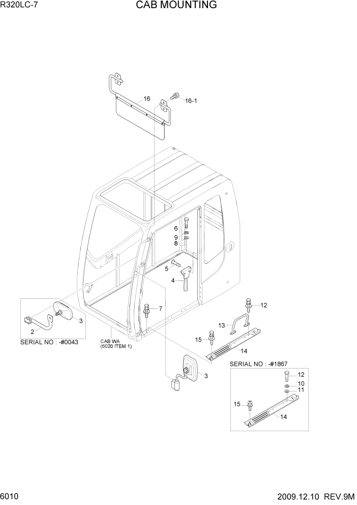 Схема запчастей Hyundai R320LC7 - PAGE 6010 CAB MOUNTING СТРУКТУРА