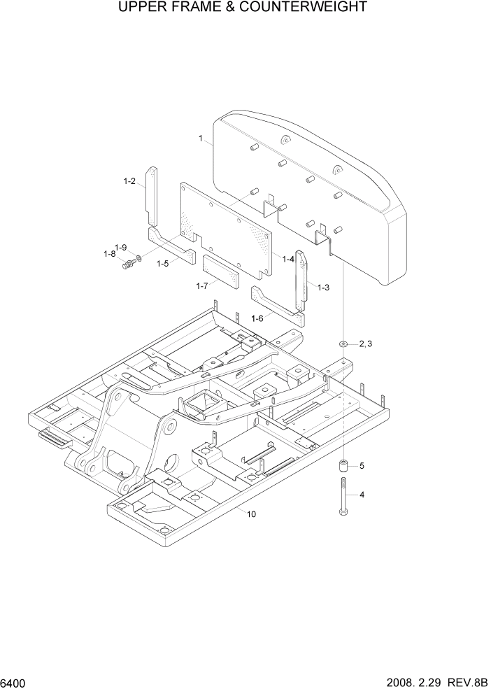 Схема запчастей Hyundai R320LC7 - PAGE 6400 UPPER FRAME & COUNTERWEIGHT СТРУКТУРА