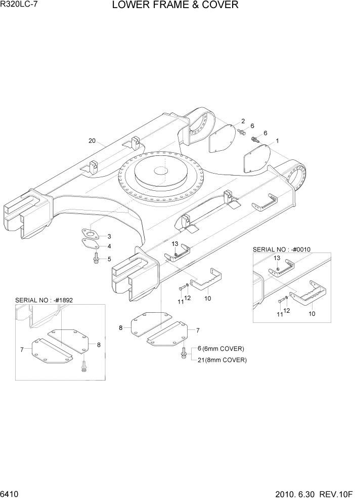 Схема запчастей Hyundai R320LC7 - PAGE 6410 LOWER FRAME & COVER СТРУКТУРА