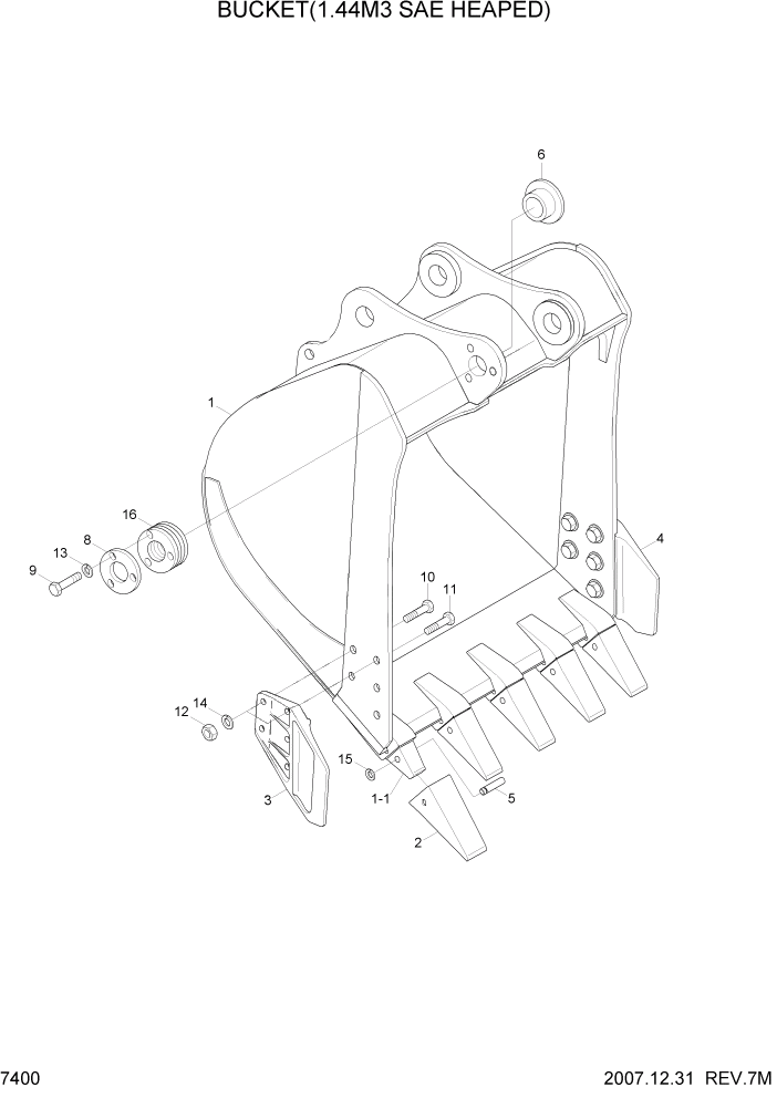 Схема запчастей Hyundai R320LC7 - PAGE 7400 BUCKET(1.44M3 SAE HEAPED, STD) РАБОЧЕЕ ОБОРУДОВАНИЕ