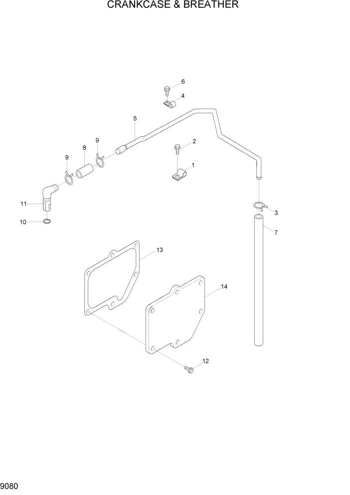 Схема запчастей Hyundai R320LC7 - PAGE 9080 CRANKCASE & BREATHER ДВИГАТЕЛЬ БАЗА