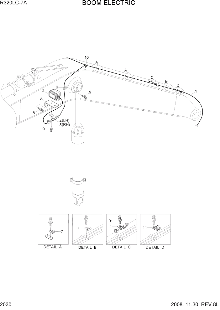 Схема запчастей Hyundai R320LC7A - PAGE 2030 BOOM ELECTRIC ЭЛЕКТРИЧЕСКАЯ СИСТЕМА
