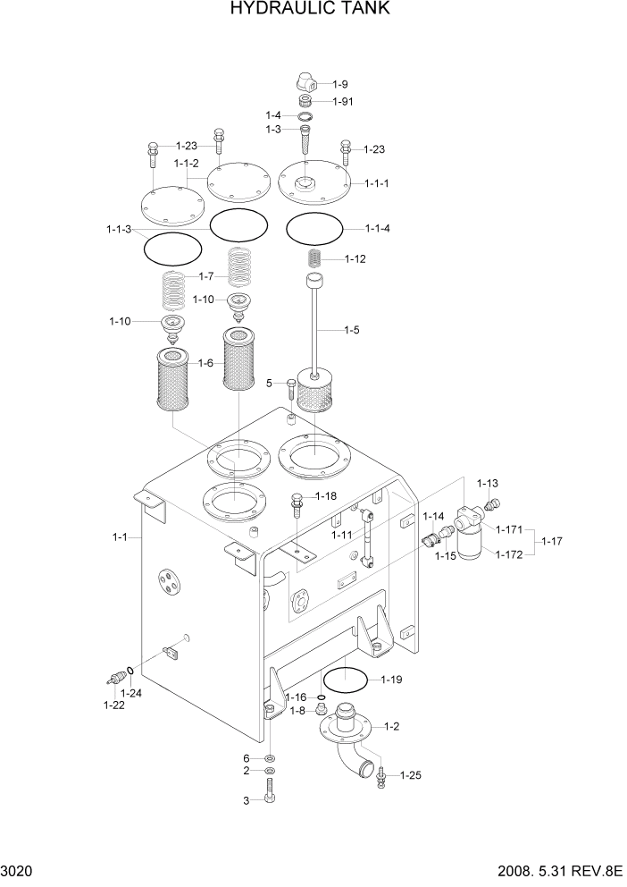Схема запчастей Hyundai R320LC7A - PAGE 3020 HYDRAULIC TANK ГИДРАВЛИЧЕСКАЯ СИСТЕМА