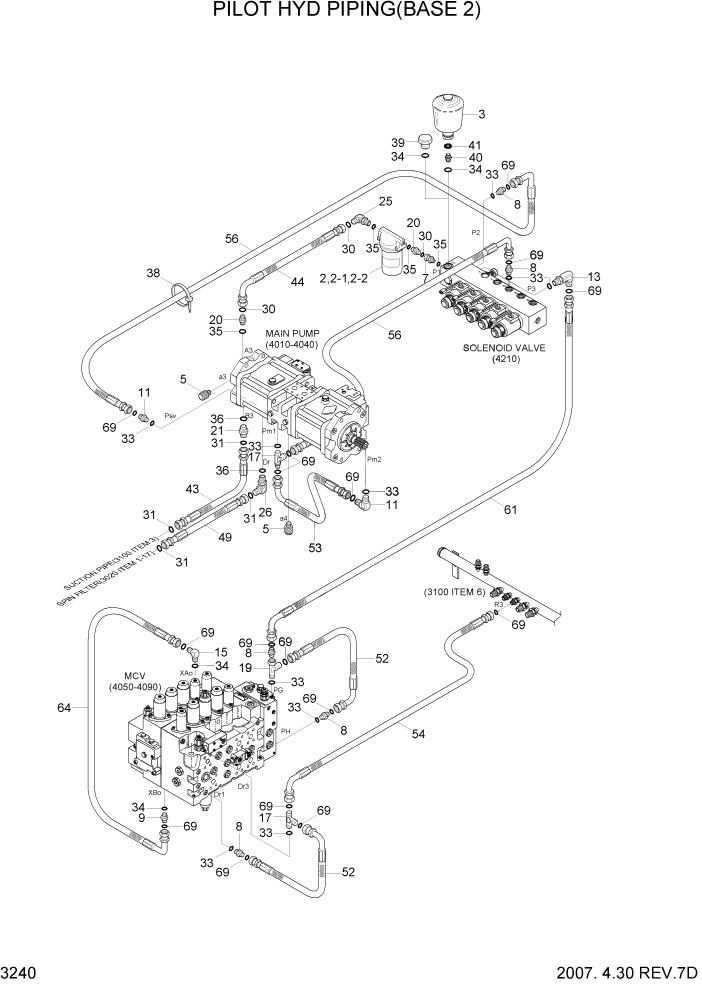 Схема запчастей Hyundai R320LC7A - PAGE 3240 PILOT HYDRAULIC PIPING(BASE 2) ГИДРАВЛИЧЕСКАЯ СИСТЕМА