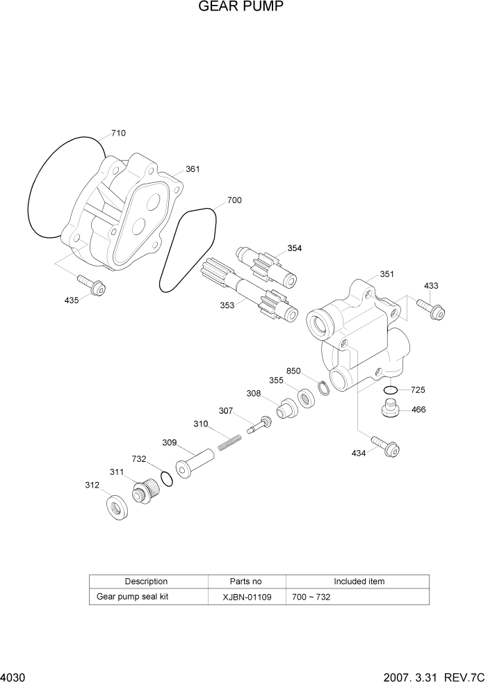 Схема запчастей Hyundai R320LC7A - PAGE 4030 GEAR PUMP ГИДРАВЛИЧЕСКИЕ КОМПОНЕНТЫ