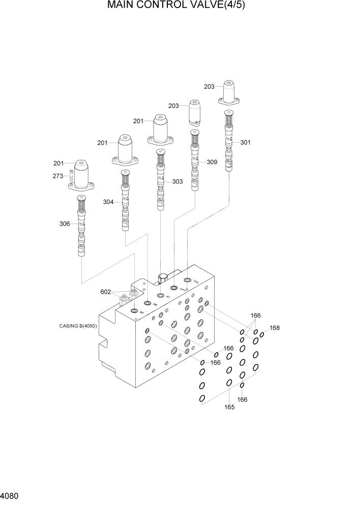 Схема запчастей Hyundai R320LC7A - PAGE 4080 MAIN CONTROL VALVE(4/5) ГИДРАВЛИЧЕСКИЕ КОМПОНЕНТЫ