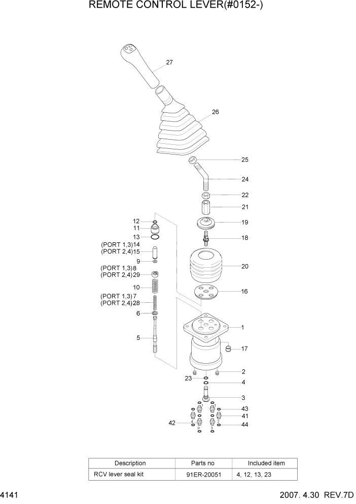 Схема запчастей Hyundai R320LC7A - PAGE 4141 REMOTE CONTROL LEVER(#0152-) ГИДРАВЛИЧЕСКИЕ КОМПОНЕНТЫ