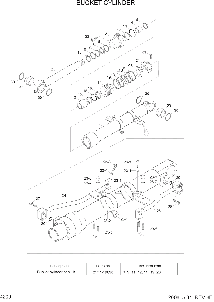 Схема запчастей Hyundai R320LC7A - PAGE 4200 BUCKET CYLINDER ГИДРАВЛИЧЕСКИЕ КОМПОНЕНТЫ