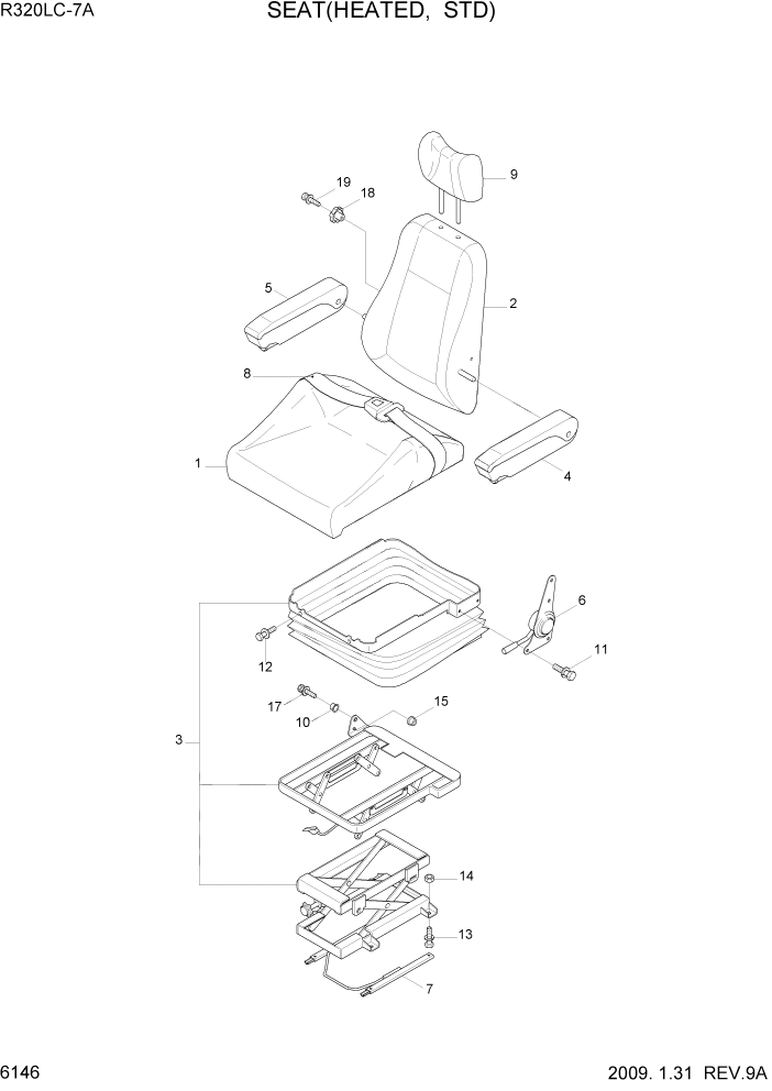 Схема запчастей Hyundai R320LC7A - PAGE 6146 SEAT(HEATED, STD) СТРУКТУРА
