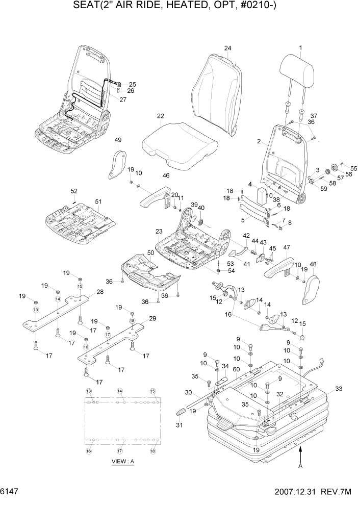 Схема запчастей Hyundai R320LC7A - PAGE 6147 SEAT(2"AIR RIDE, HEATED, OPT, #0210-) СТРУКТУРА