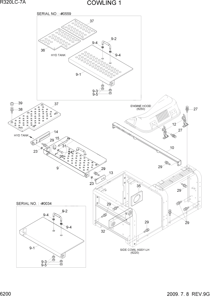 Схема запчастей Hyundai R320LC7A - PAGE 6200 COWLING 1 СТРУКТУРА