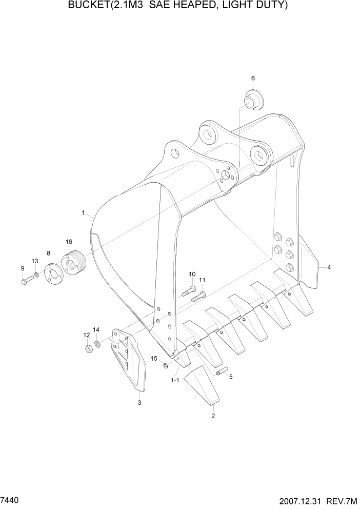 Схема запчастей Hyundai R320LC7A - PAGE 7440 BUCKET(2.1M3 SAE HEAPED, LIGHT DUTY) РАБОЧЕЕ ОБОРУДОВАНИЕ