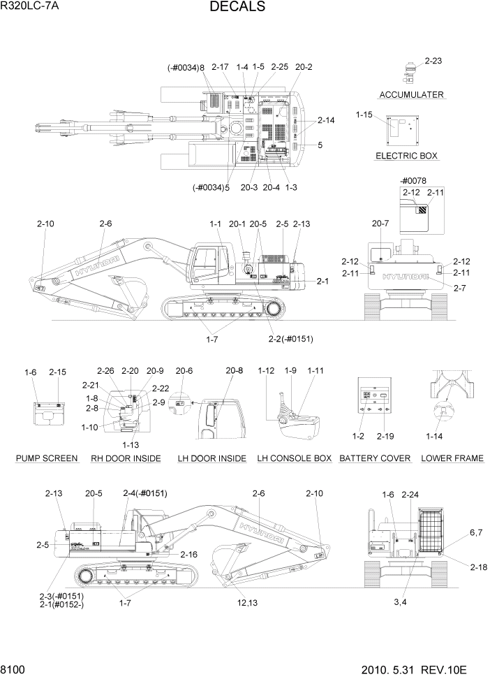 Схема запчастей Hyundai R320LC7A - PAGE 8100 DECALS ДРУГИЕ ЧАСТИ