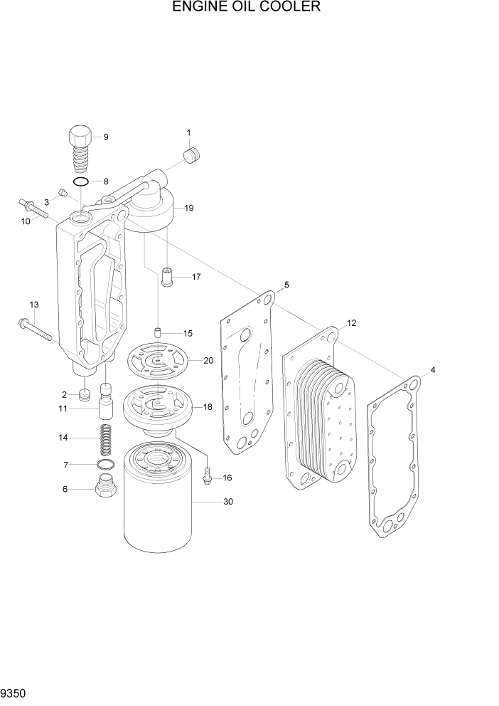 Схема запчастей Hyundai R320LC7A - PAGE 9350 ENGINE OIL COOLER ДВИГАТЕЛЬ БАЗА