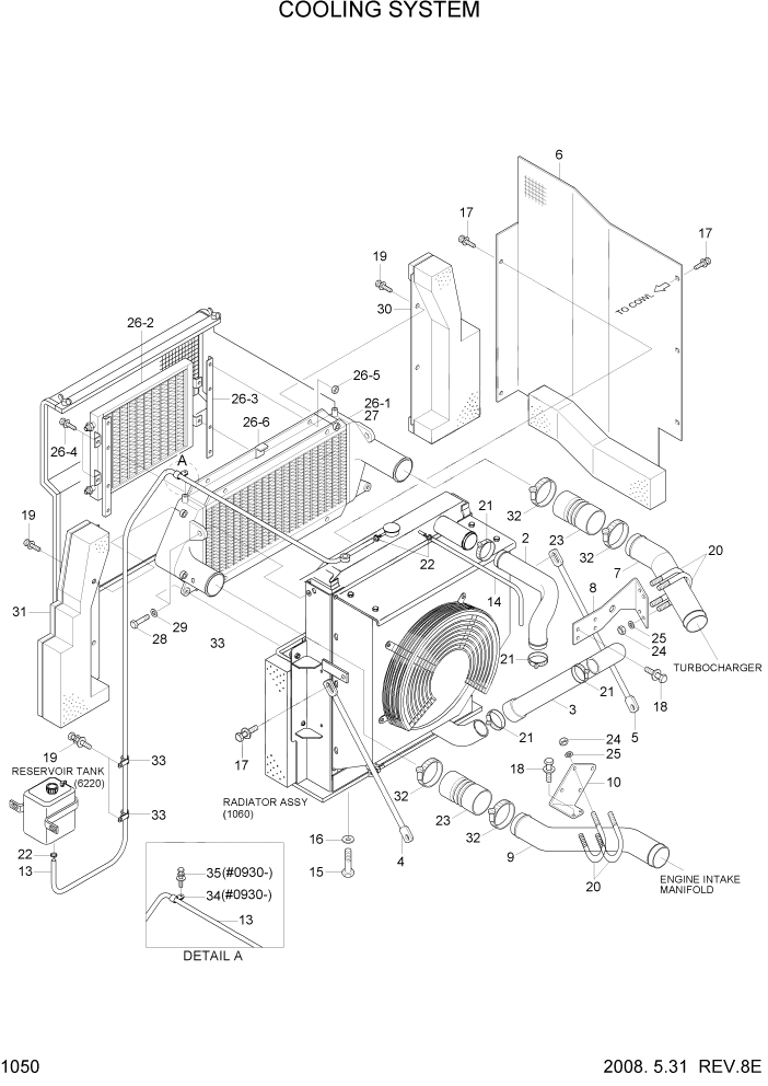 Схема запчастей Hyundai R360LC7 - PAGE 1050 COOLING SYSTEM СИСТЕМА ДВИГАТЕЛЯ