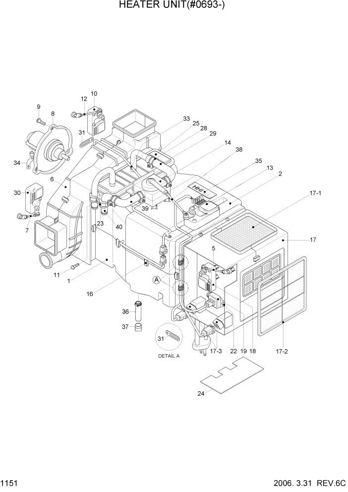Схема запчастей Hyundai R360LC7 - PAGE 1151 HEATER UNIT(#0693-) СИСТЕМА ДВИГАТЕЛЯ