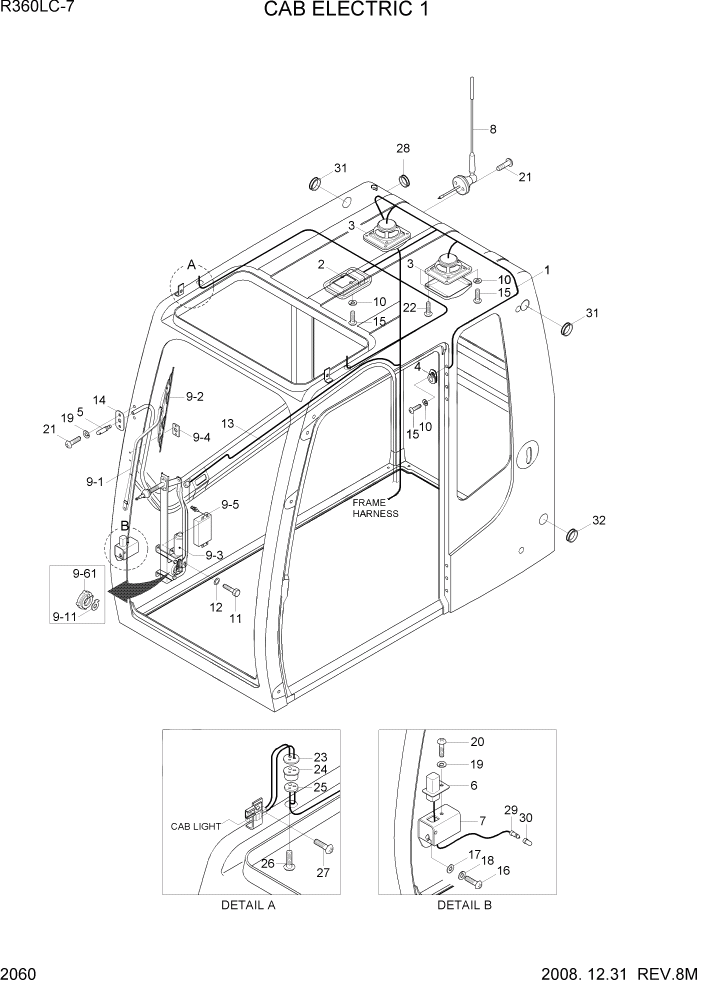 Схема запчастей Hyundai R360LC7 - PAGE 2060 CAB ELECTRIC 1 ЭЛЕКТРИЧЕСКАЯ СИСТЕМА