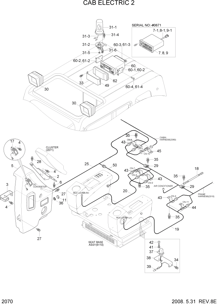Схема запчастей Hyundai R360LC7 - PAGE 2070 CAB ELECTRIC 2 ЭЛЕКТРИЧЕСКАЯ СИСТЕМА