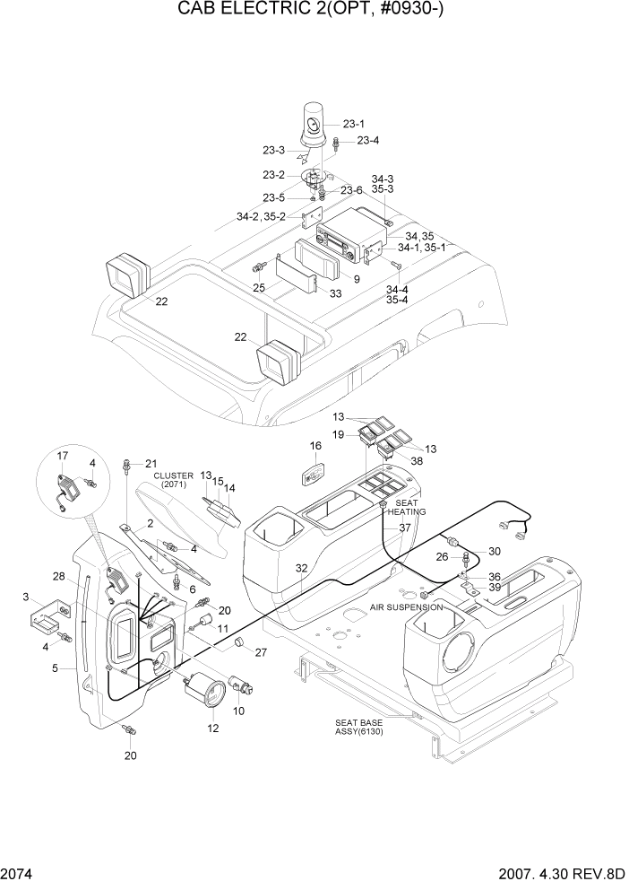 Схема запчастей Hyundai R360LC7 - PAGE 2074 CAB ELECTRIC 2(OPT, #0930-) ЭЛЕКТРИЧЕСКАЯ СИСТЕМА
