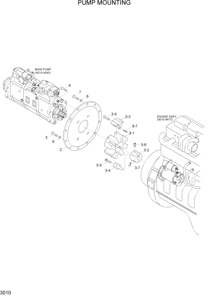 Схема запчастей Hyundai R360LC7 - PAGE 3010 PUMP MOUNTING ГИДРАВЛИЧЕСКАЯ СИСТЕМА