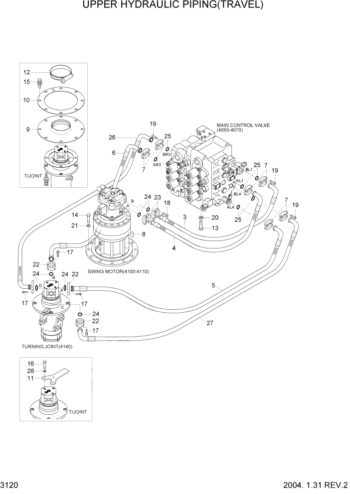 Схема запчастей Hyundai R360LC7 - PAGE 3120 UPPER HYDRAULIC PIPING(TRAVEL) ГИДРАВЛИЧЕСКАЯ СИСТЕМА